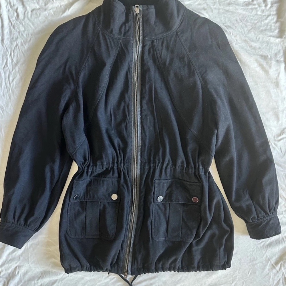 Tory Burch XL Black Zip up Drawstring bottom light Jacket utility coat Size 14 - Picture 4 of 11